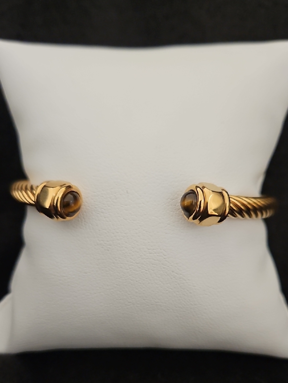 Gold-Tone Cable Cuff Bracelet with Brown Stone Ends